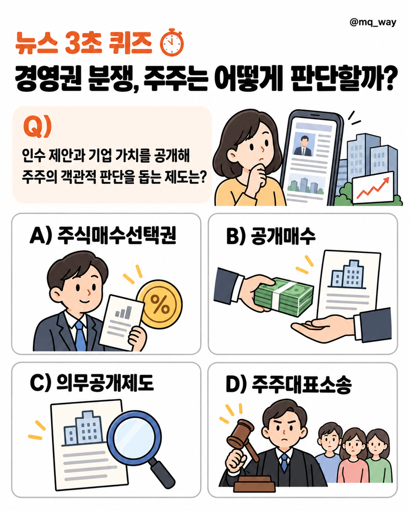경영권 분쟁이 벌어질 때, 주주가 인수 제안의 타당성을 판단하려면 어떤 제도가 필요할까요
