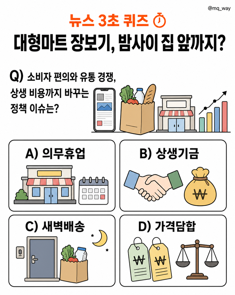 대형마트 장보기가 밤사이 집 앞까지 올 수 있다는 뉴스가 나왔어요